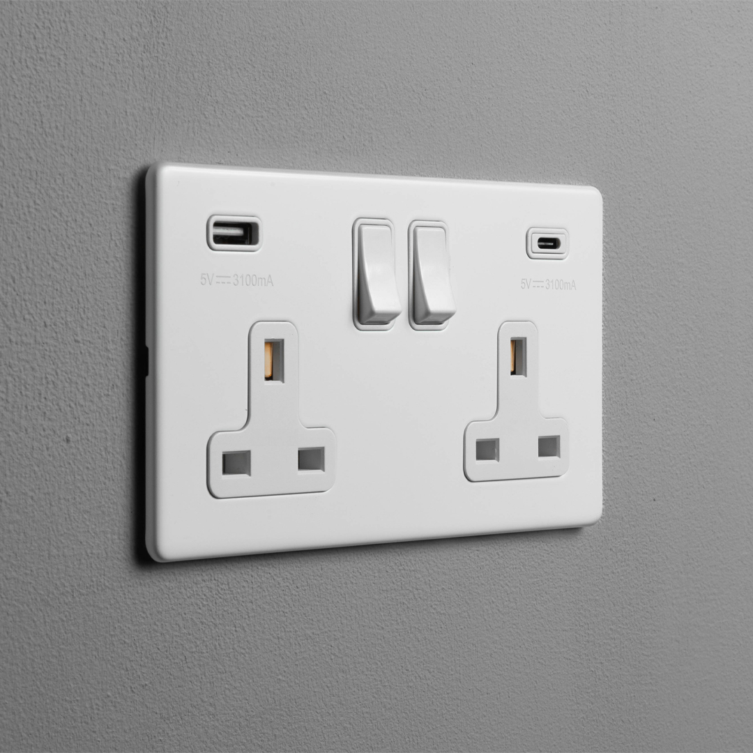 Concealed White Double Socket With USB A & C