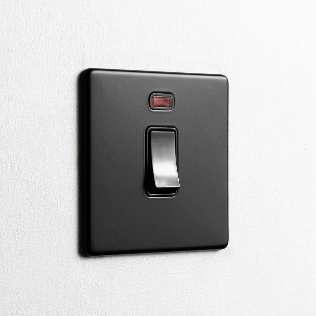 Concealed Matt Black 20A Double Pole Switch with Neon