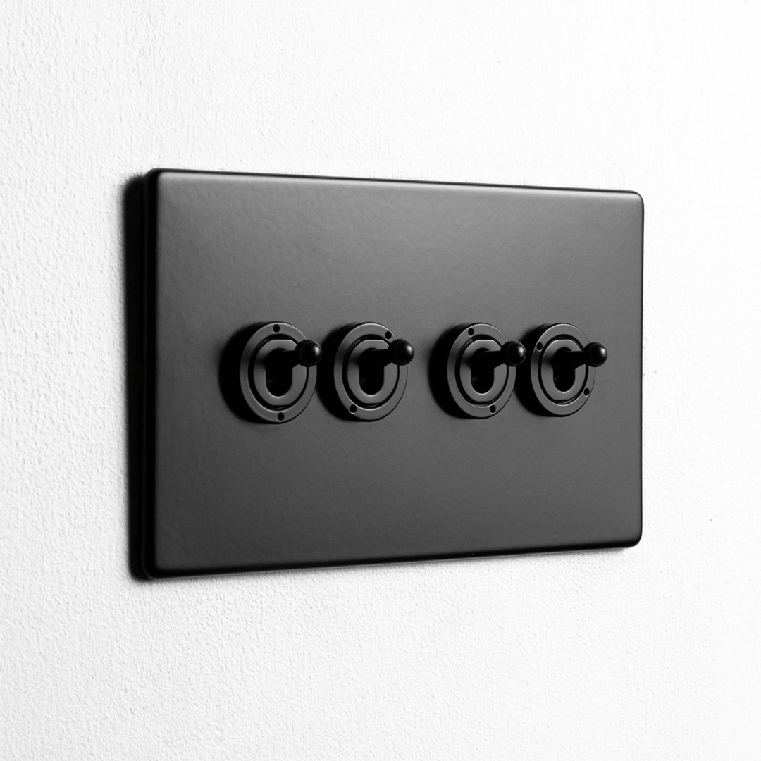 Concealed Matt Black 4 Gang 2 Way Toggle Switch