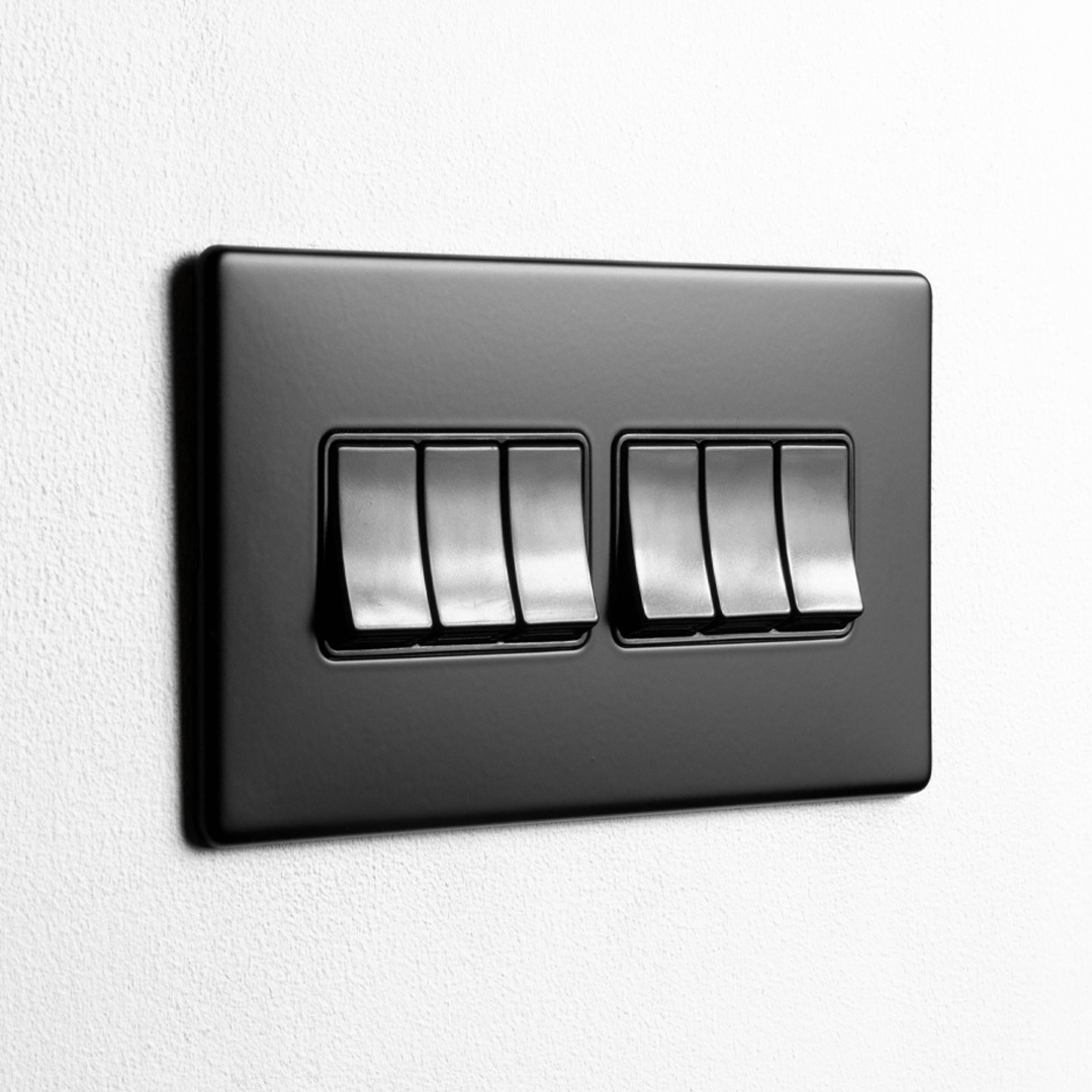 Concealed Matt Black 6 Gang 2 Way Switch