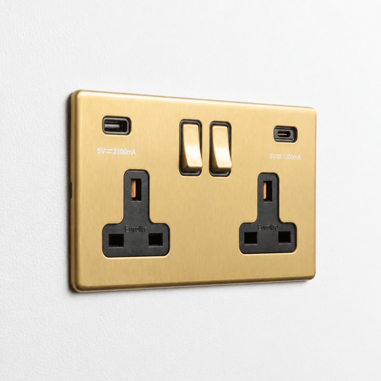 Concealed Satin Brass Double Socket With USB A & C
