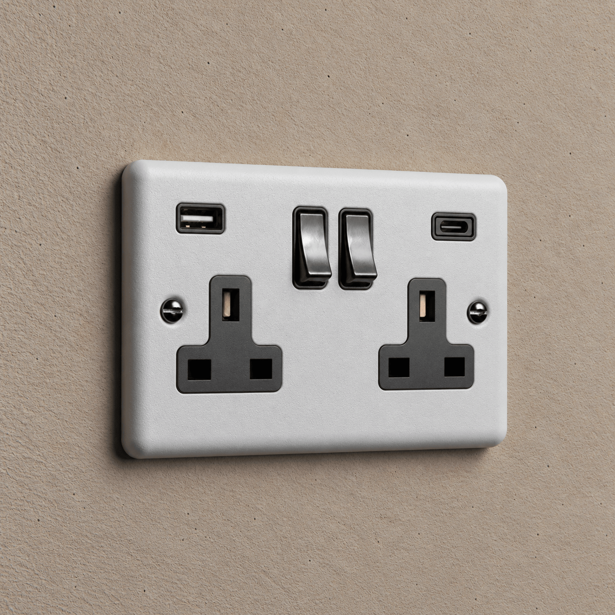 Feather Grey Double Socket with USB A & C