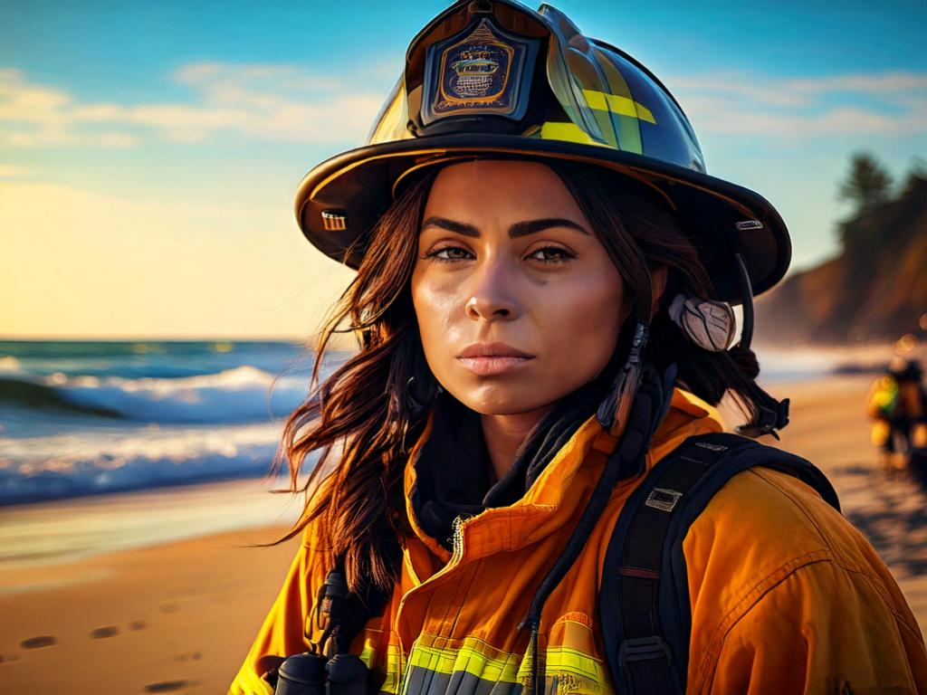 Firefighter on a California Beach