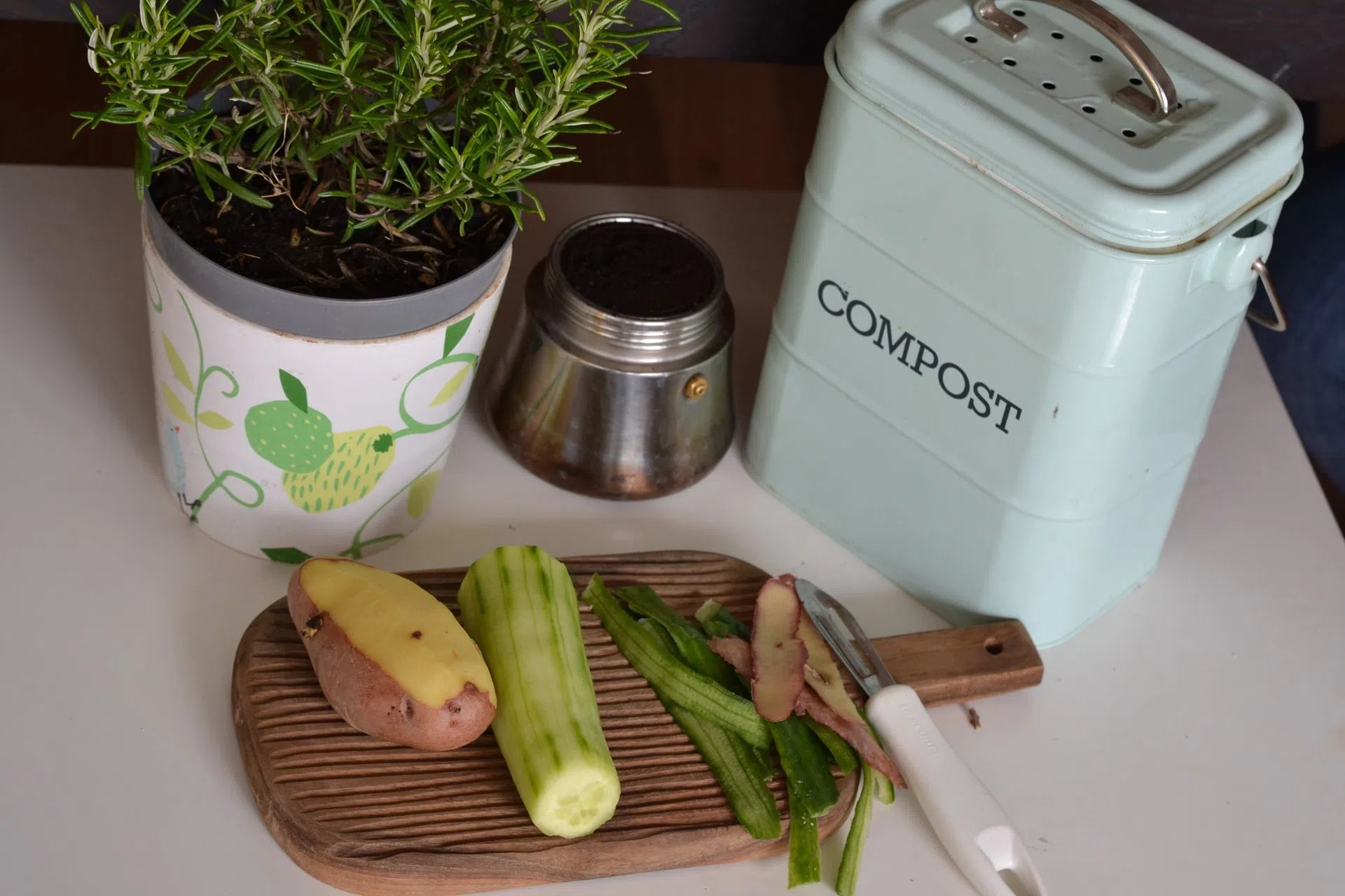 Rich dark compost in a backyard composting bin with organic matter