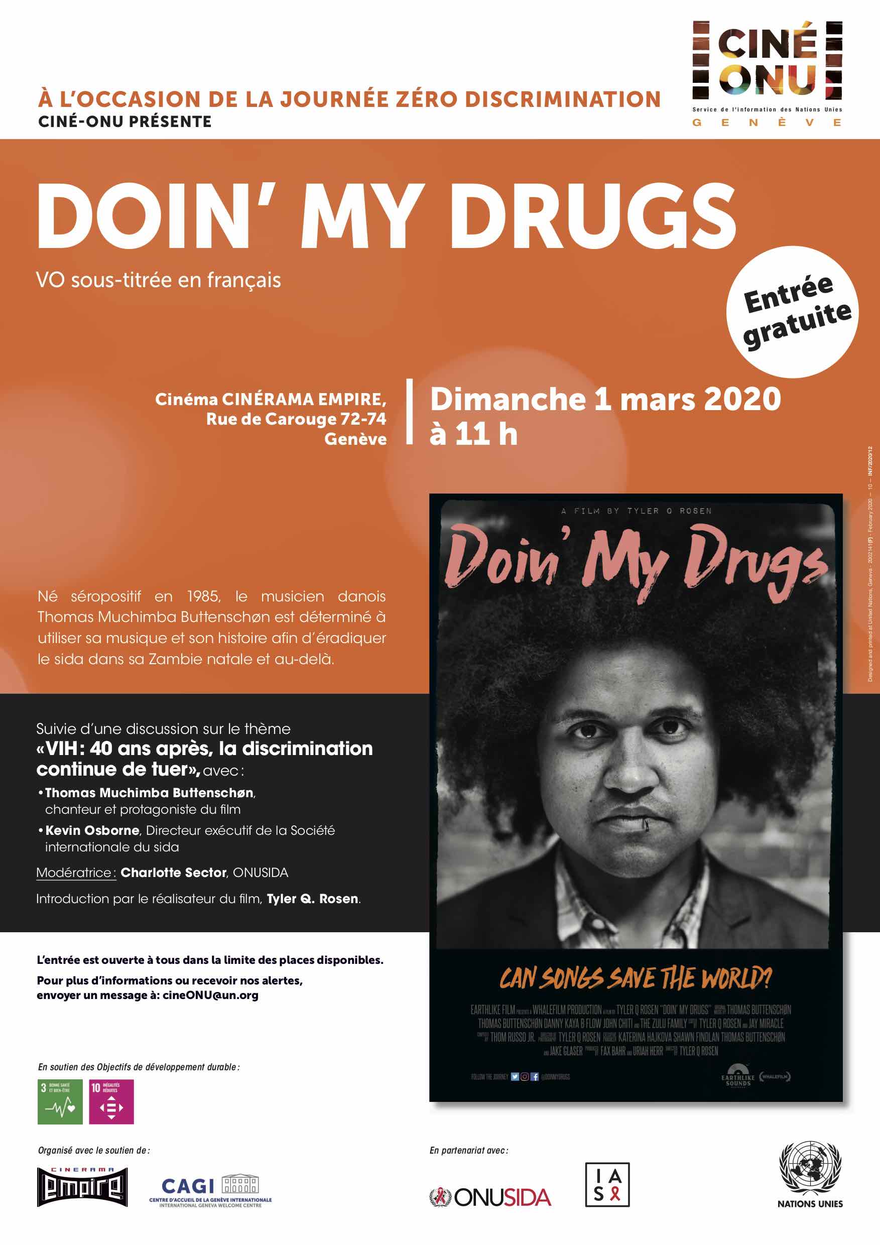 Doin’ My Drugs Premieres in Switzerland for “Zero Discrimination Day” @ Cinéma CINÉRAMA EMPIRE