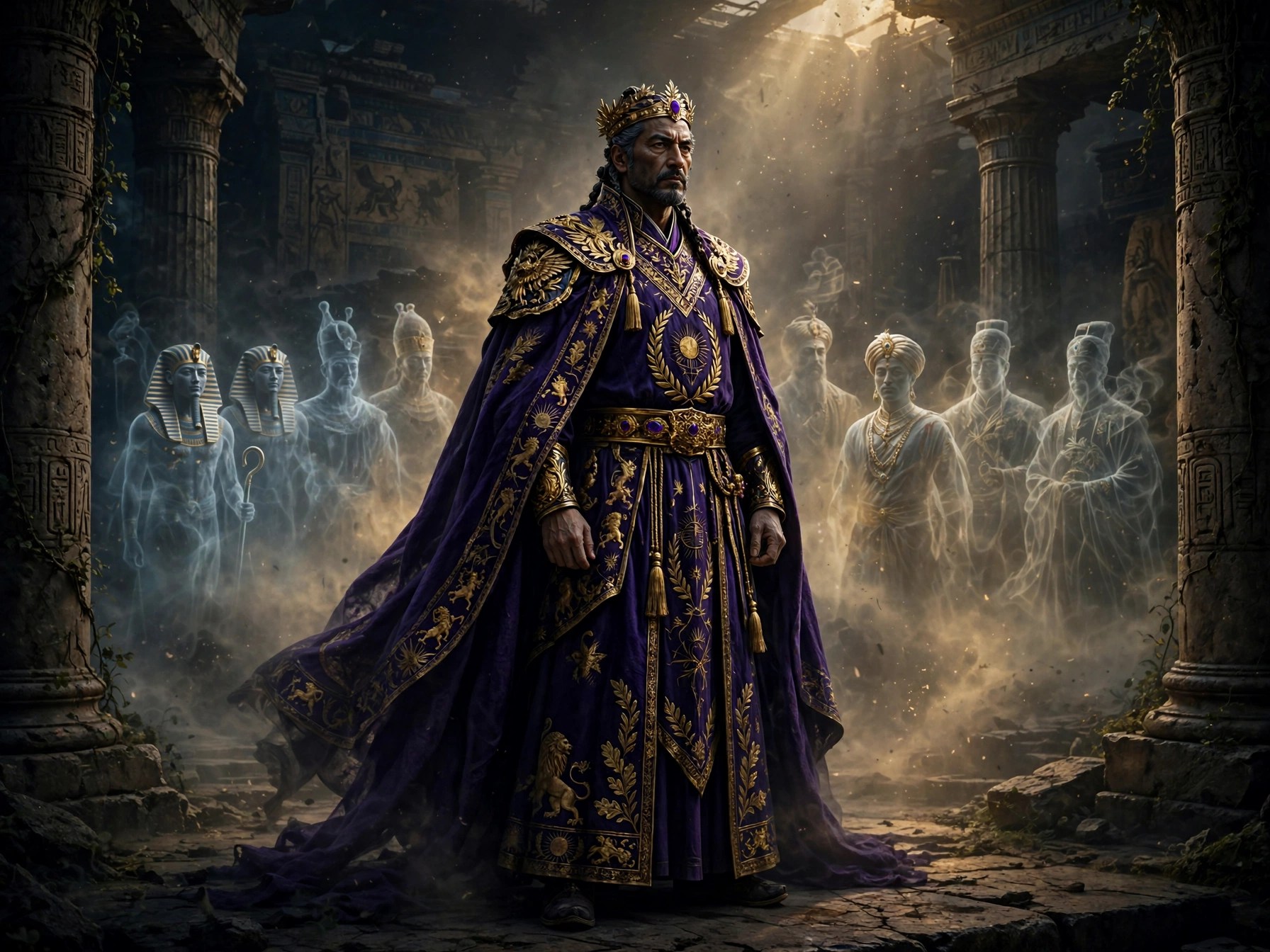 Thinking of Yours: Ancient emperors from Egypt, Rome, India and China dressed in royal clothing representing fashion as power in the ancient world