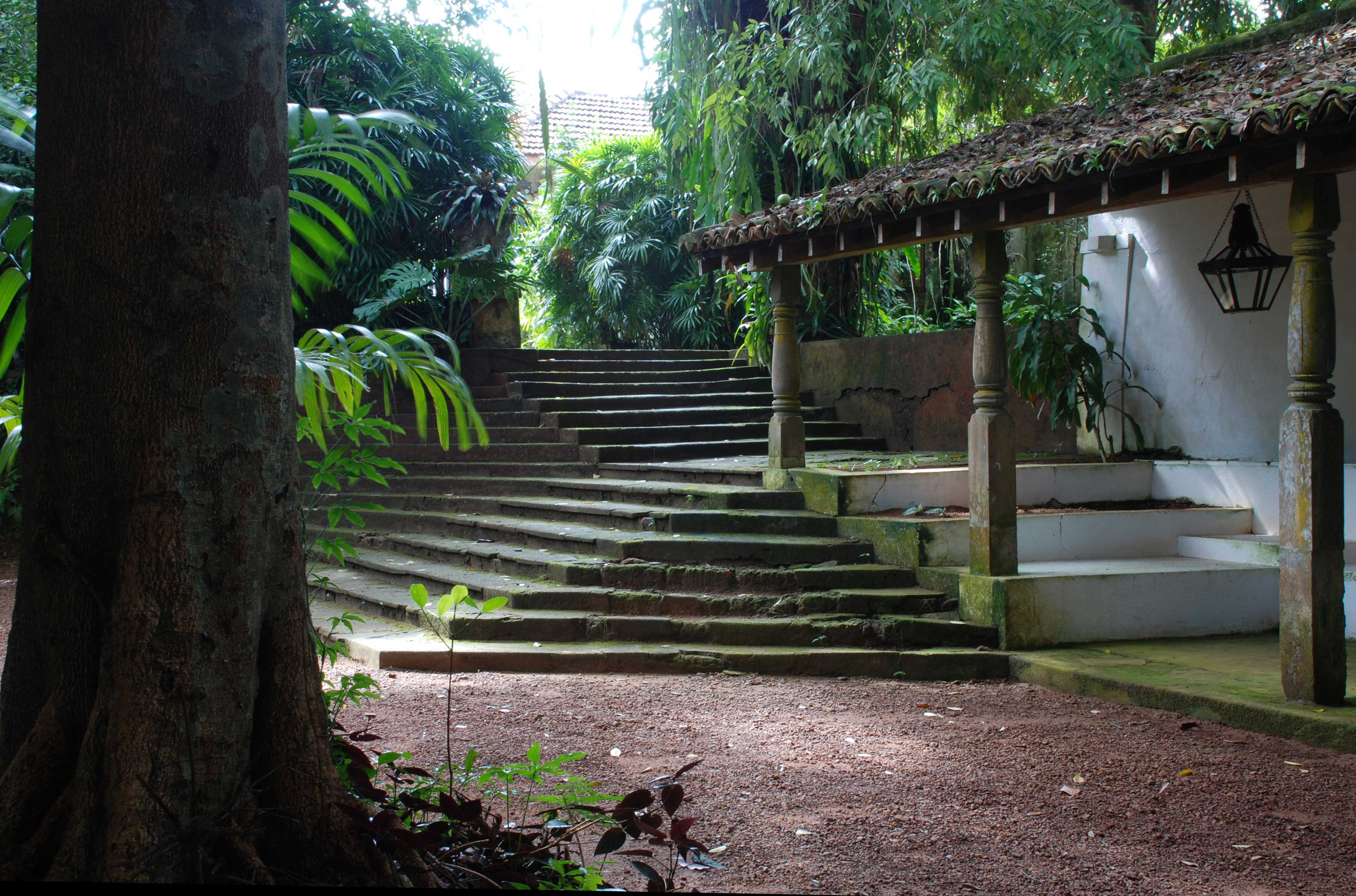 The steps at the garden with its multiple enclosures.