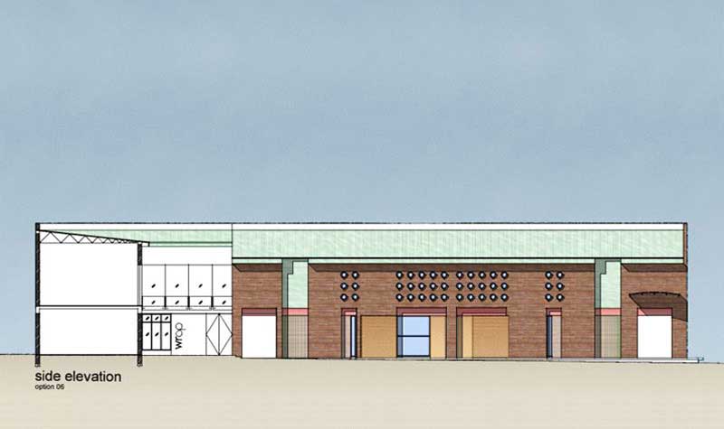 Design Process: Optional Side Elevation – proposed usage of an array of PVC pipes as a means of filtering light into the factory hall.