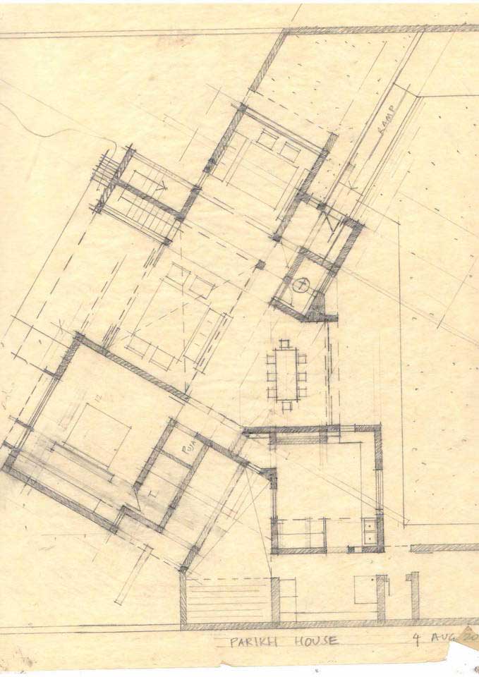 Parekh House, Ahmedabad [2015] drawing by Uday Andhare