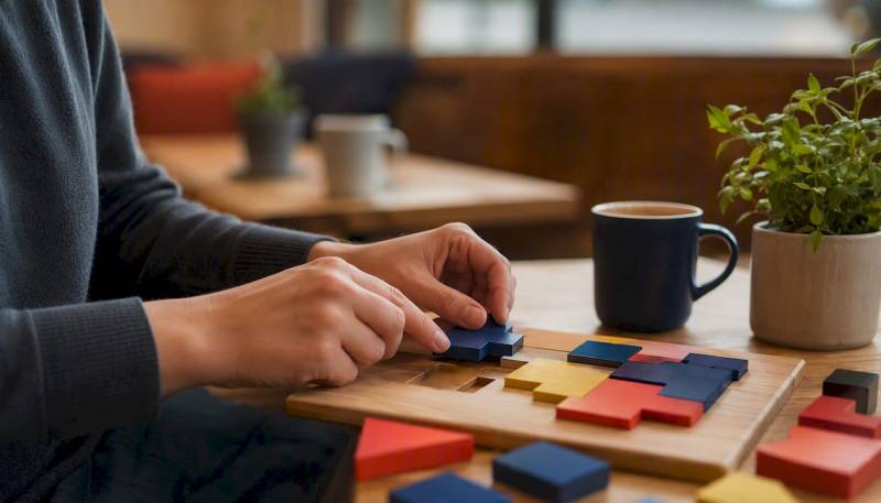 Hände, die einzelne Bausteine für ein modulares E-Learning-System zusammensetzen