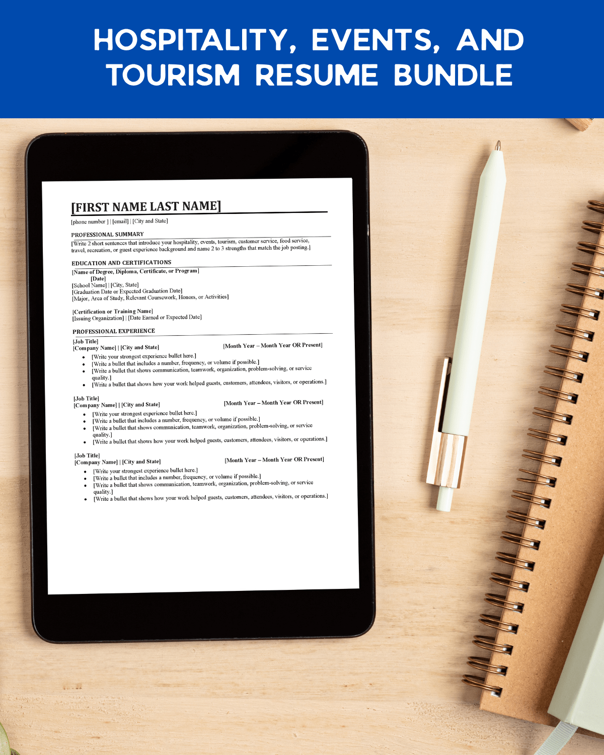 Hospitality, Events and Tourism Resume Bundle