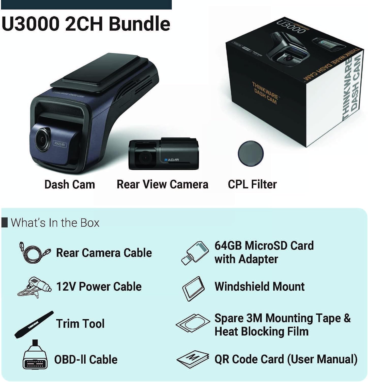U3000 Front & Rear – 4K Dash Cam, Radar Parking | Thinkware
