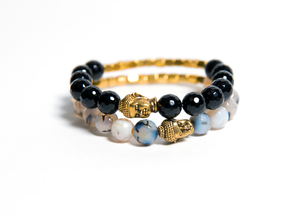 Buddah Awali Stretch Bracelet - Grey or Black