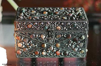 Repousse Brass Jewelry Box, 'Majestic View'