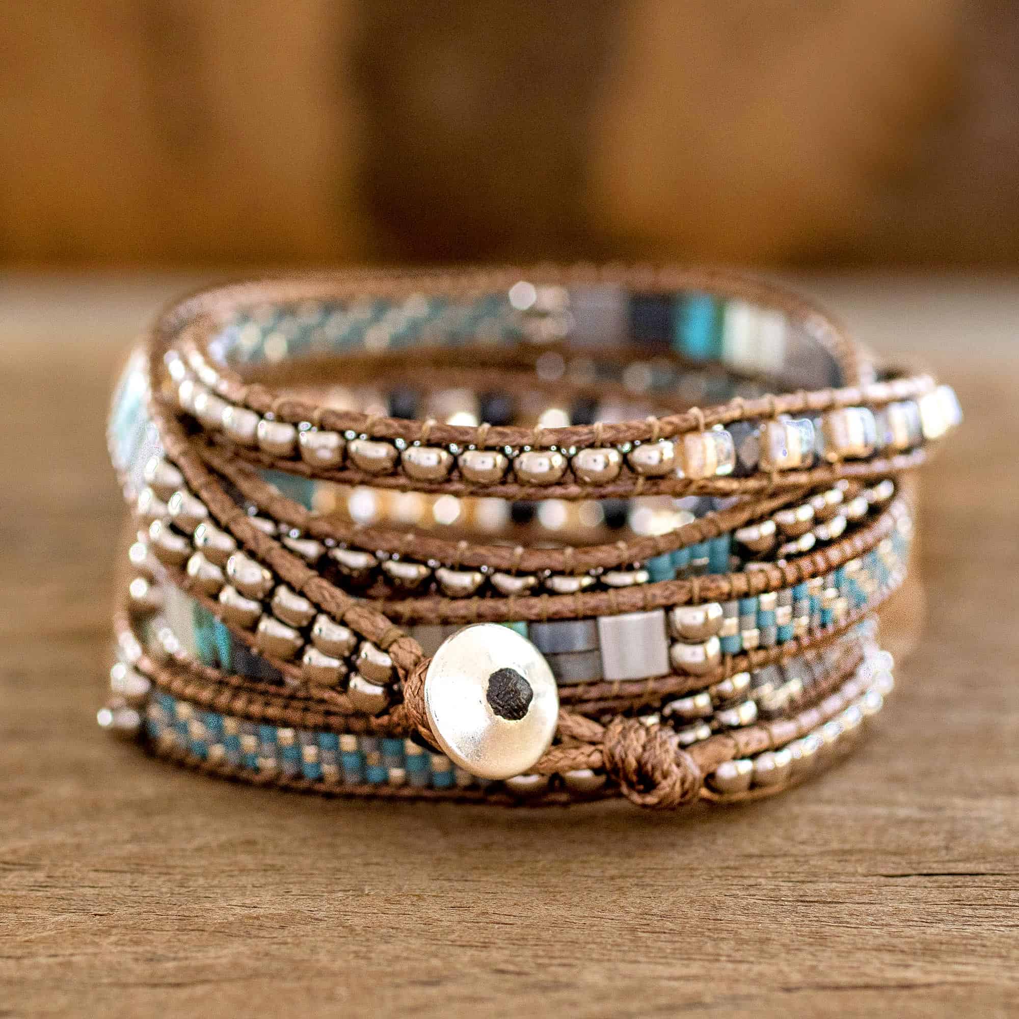 Glass beaded wrap bracelet