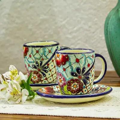 Talavera-Style Cups and Saucers