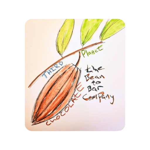 'Third Planet Chocolate The Bean to Bar Company.' A hand drawn cocoa pod on a branch.