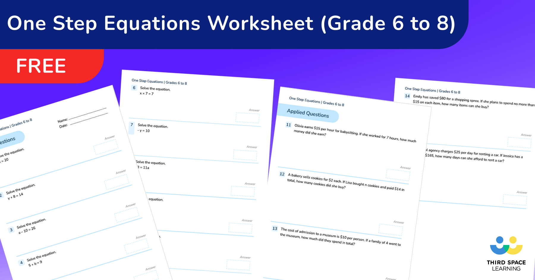 [free] one step equations worksheet
