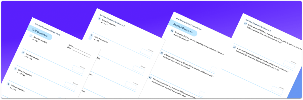 [free] one step equations worksheet