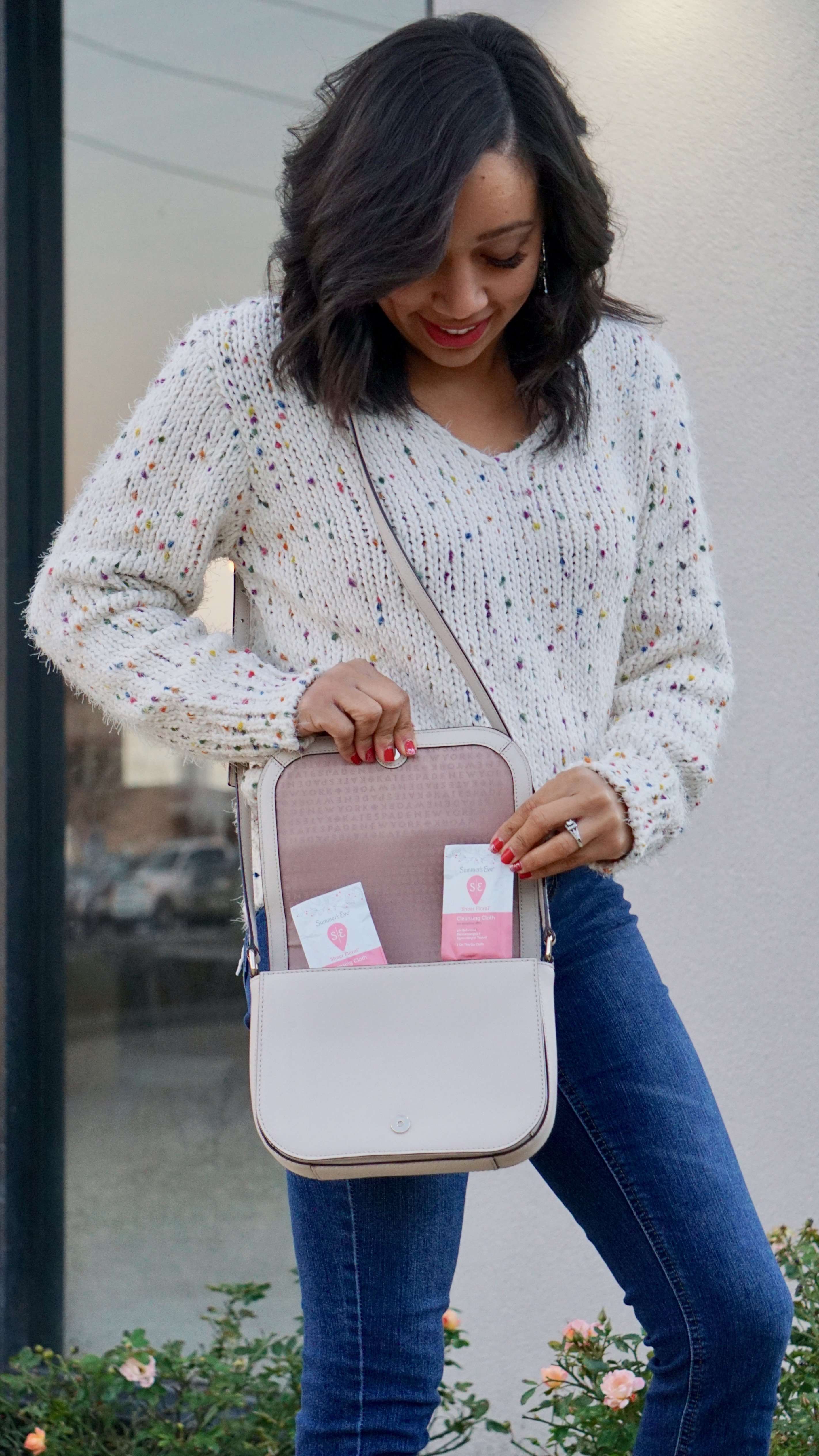 Rainbow Dot Sweater, funfeti sweater, confeti, otk boots, handbags, brunette, latina, latina style, blogger style, fashion styles, style inspiration, style, style, beauty & accessories, fashion, fashion style, fashion 2019, fashion 2018, fashion, fashion random, fashionista, fashion & lifestyle, jeggings, boots, SEHolidayFresh, SummersEve, StayFresh, StayConfident, odor-causing bacteria, Clinically Tested Safe Scents™, Clinically Tested, Safe Scents™, pH-Balanced, parabens free, cleanses, freshens, Hypoallergenic, no residue, feminine care, vaginal care, vaginal wash, summer's eve, feminine, intimate care,