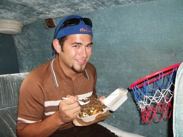 Touring Van eating Poutine
