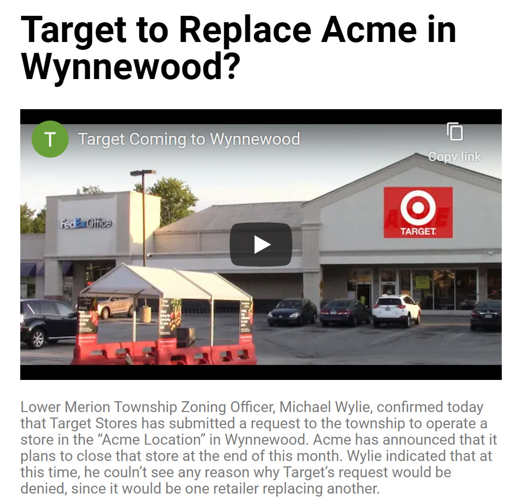 Target to Replace Acme in Wynnewood