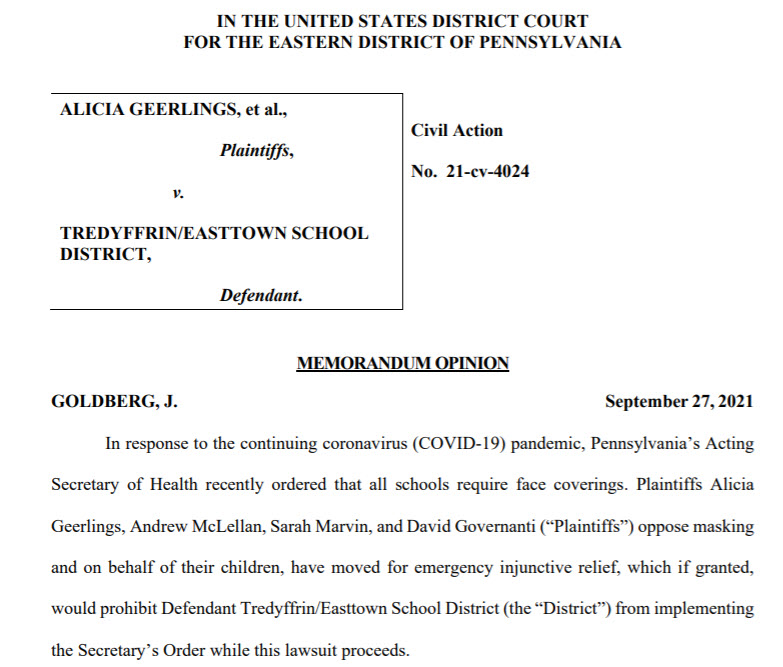 Tredyffin Mask Ruling