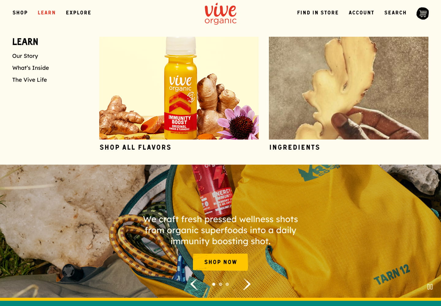 Pattern-ViveOrganic-Navigation-Learn