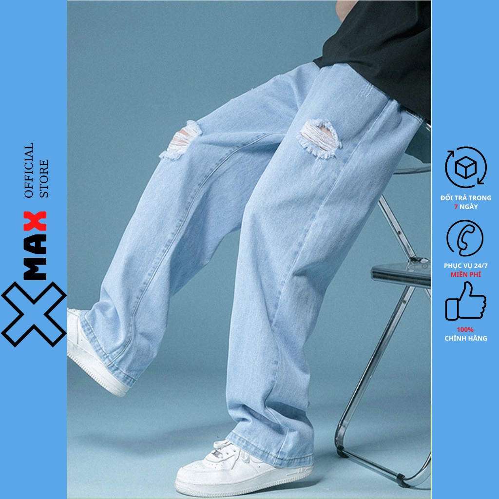 Quần jean nam baggy rách gối ống rộng dáng suông chất liệu vải bò cao cấp trơn hottrend XMAX B003-thoitrangcenter