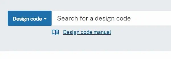 USPTO.gov trademark image search with "Design Code" search slectedd in the Search bar