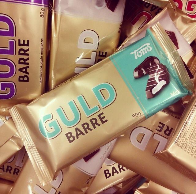 Guldbarre med mintfyld, som kan findes i fx Føtex og nogle gange i Netto.
