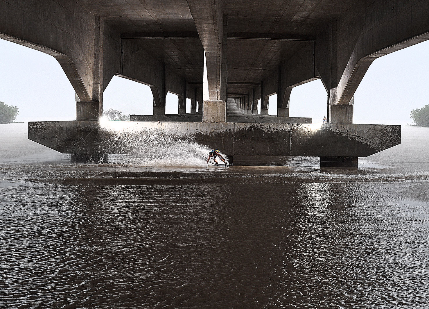 In a rainy day, under the highway