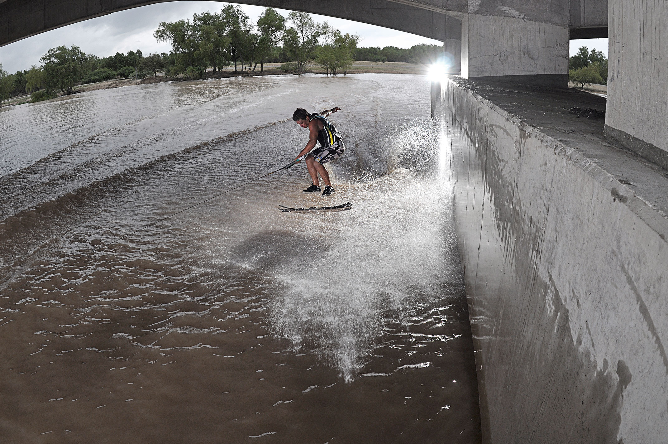 In a rainy day, under the highway