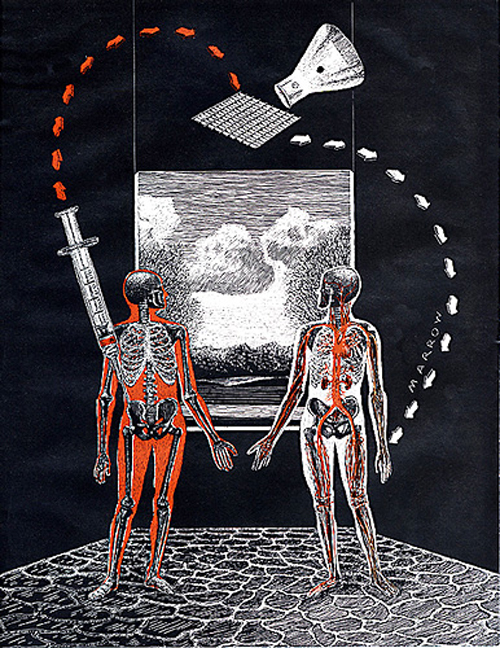 Full page scratchboard for FDA Consumer Magazine.