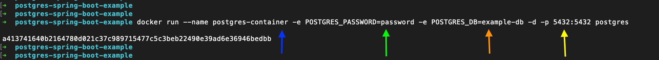 Docker run command for the PostgreSQL database such that it is available on localhost via port 5432.
