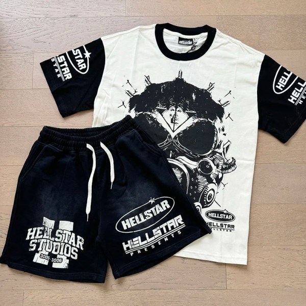 Hellstar Mask White Oversized Tee X Black Short Combo