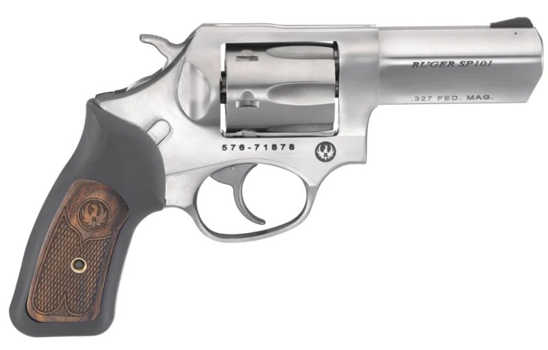 Ruger SP101 327FED 3″ SS FS 5784|RUBBER W/WOOD INSERTS