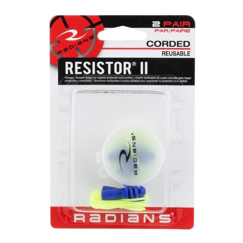 Radians Resistor II Reusable Corded Ear Plug, 2 Pair, NRR 27, 4 Flange Tapered Shape, Aqua