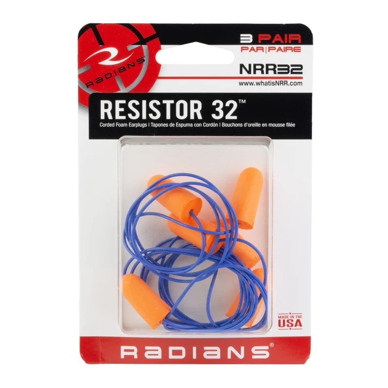 Radians Resistor Foam Earplugs, NRR-32, 3 Pair, Orange