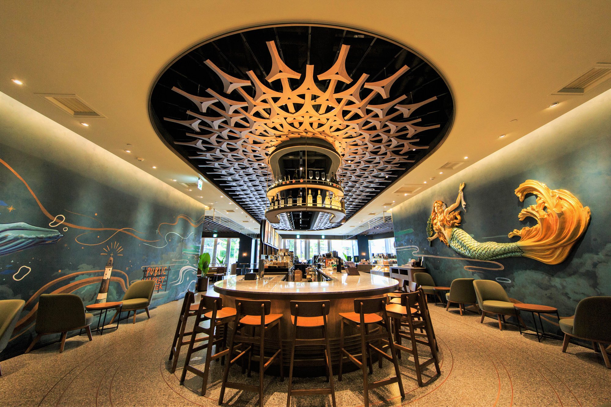 【台灣星巴克特色門市】星巴克高雄夢時代指標型旗艦店：台灣第1間以海洋為設計靈感的海洋奇幻咖啡旅程！