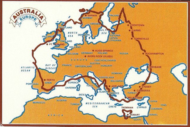 Australia size comparison on map of europe