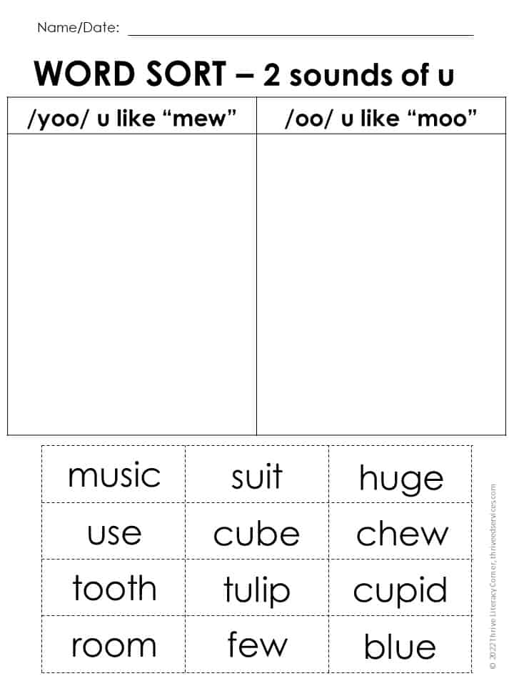 how to teach long u words thrive literacy corner