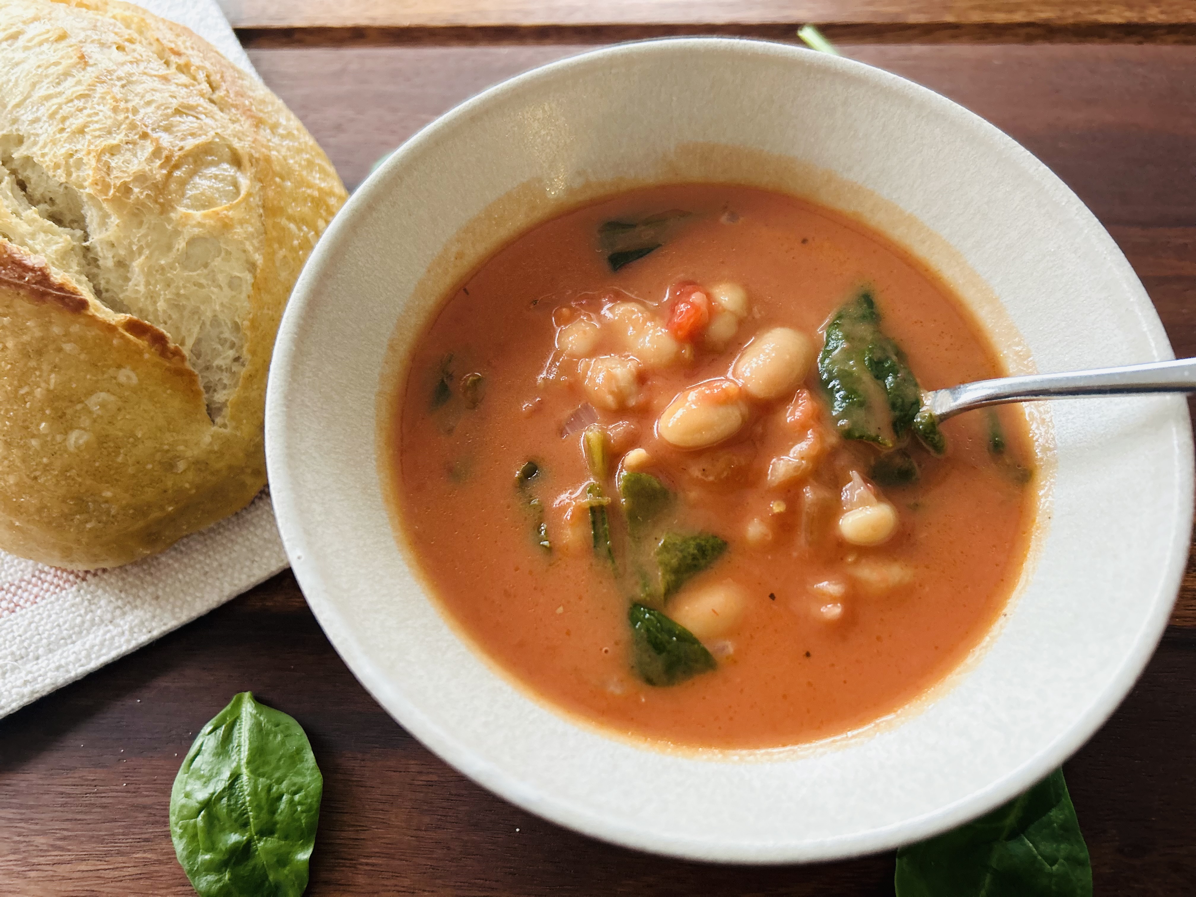 Tomato Soup with Beans and Spinach