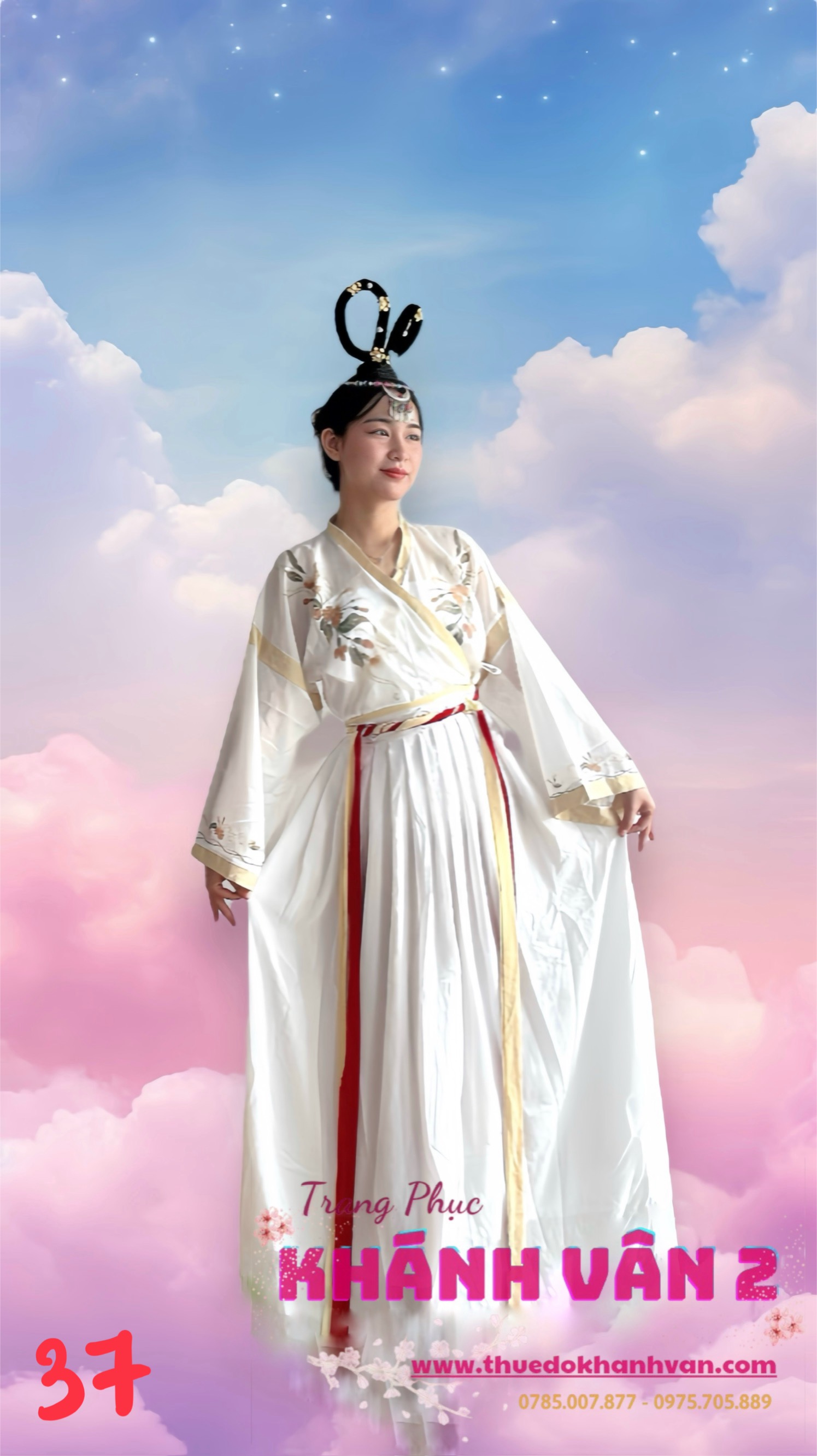 37. Hằng nha  trắng viền vàng+ quây trắng + cài tóc giả  + vòng đội đầu (130)