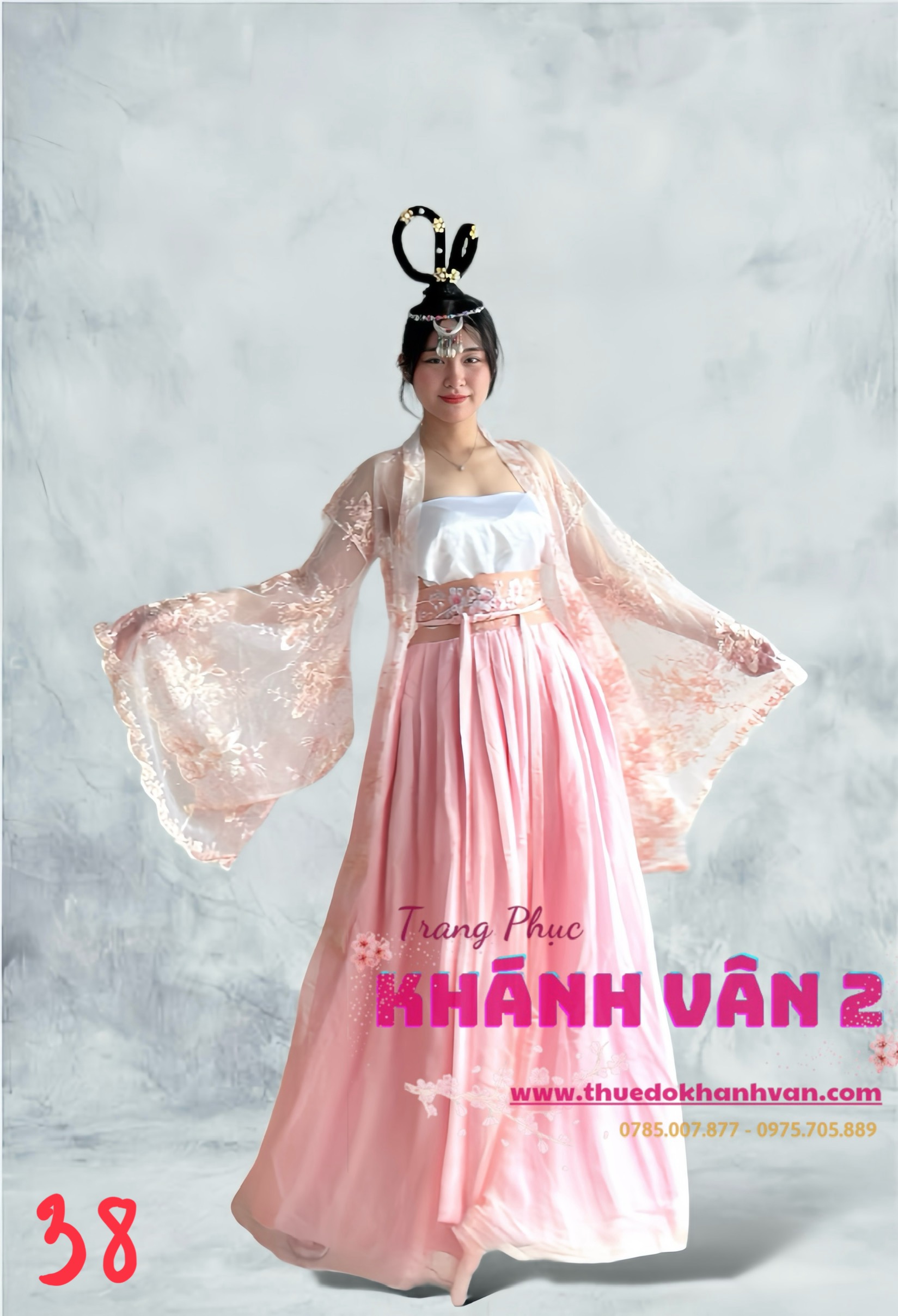 38. hằng nga hồng khoác ren + cài tóc giả + vòng đầu (17)