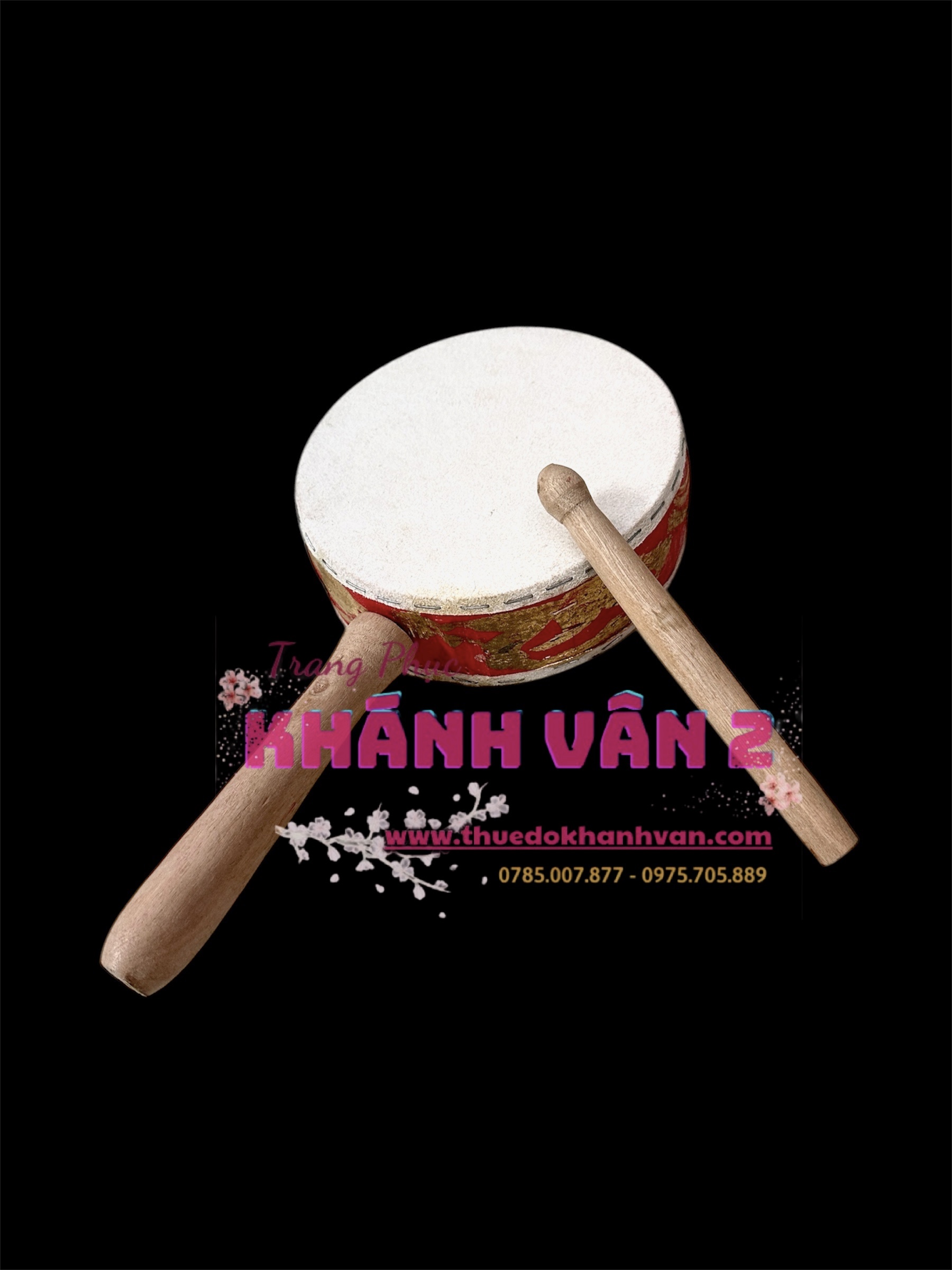 trống gõ cầm tay + dùi (đường kính 18cm) (3)