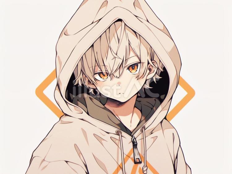 パーカーを被った男の子イラスト