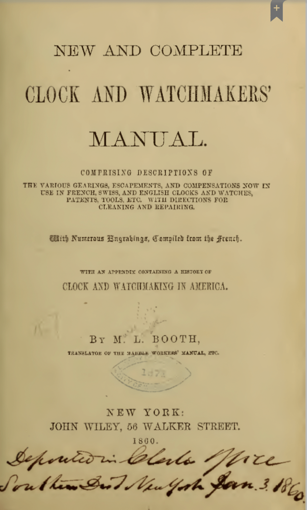 New And Complete Clock And Watchmakers Manual Comprising Descriptions