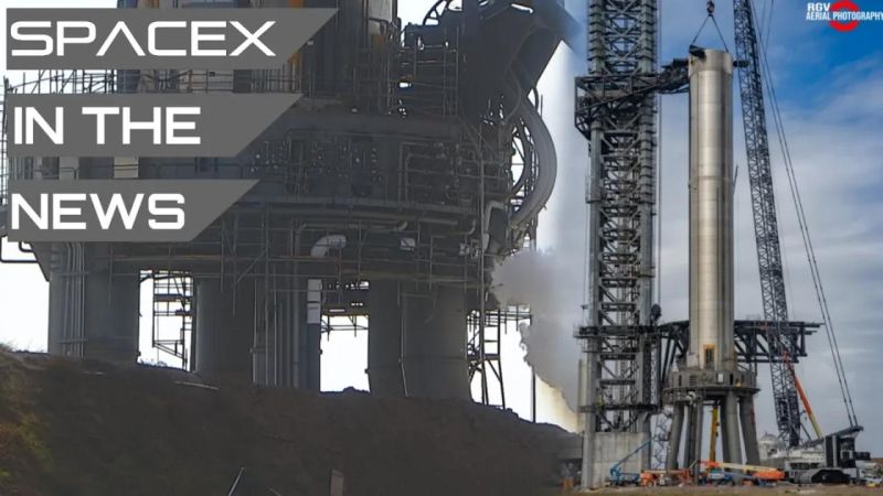 Spacex Moving Booster 4 Onto Orbital Launch Mount For Static Fire Test - Premium Light Pattern Gallery - High Resolution