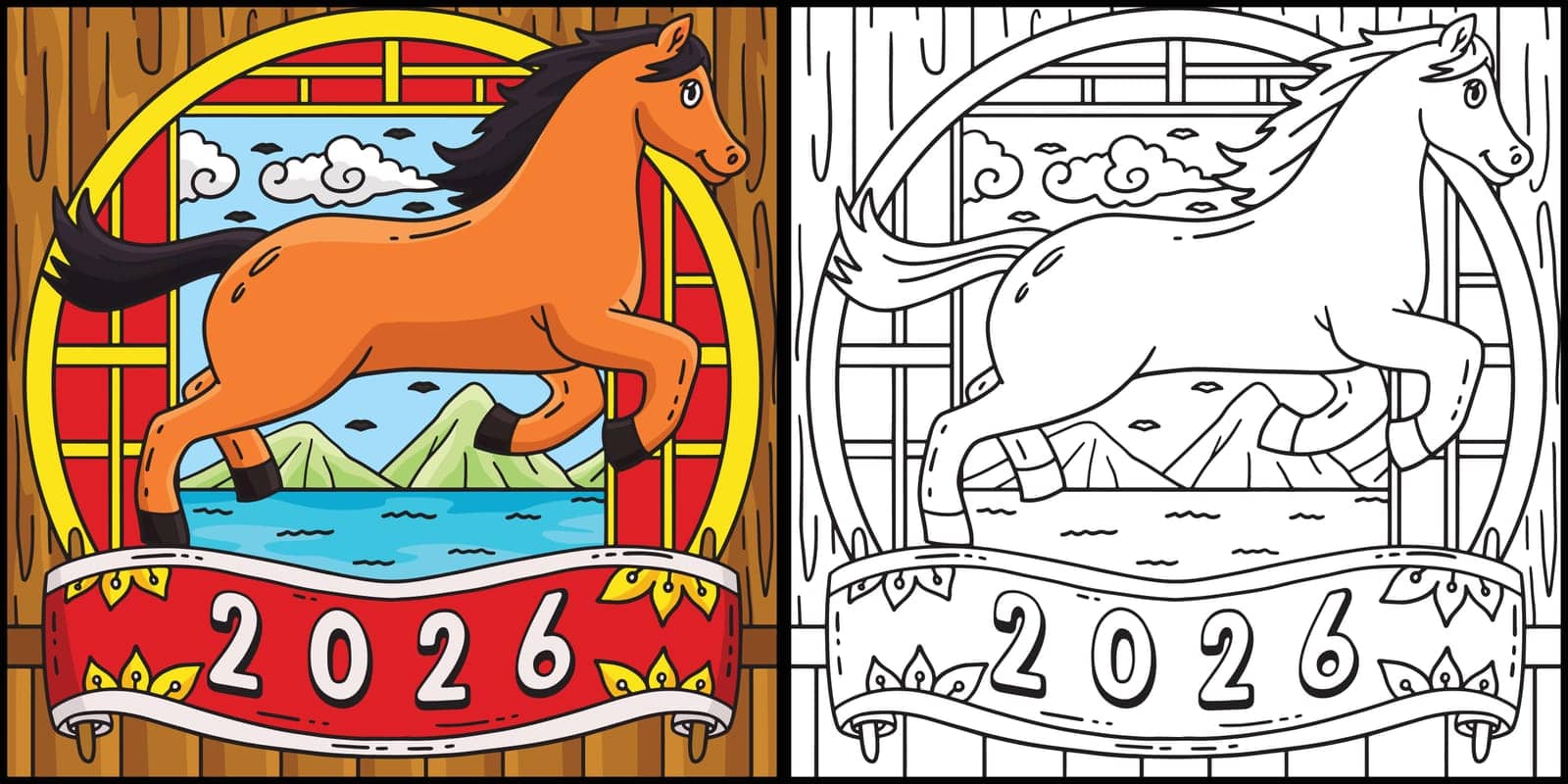 Year Of The Horse 2026 Coloring Page Stock Image 13a5f012 